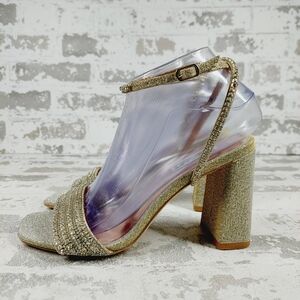 NEW Badgley Mischka Embellished Gold Glitter Heeled Sandals B202
